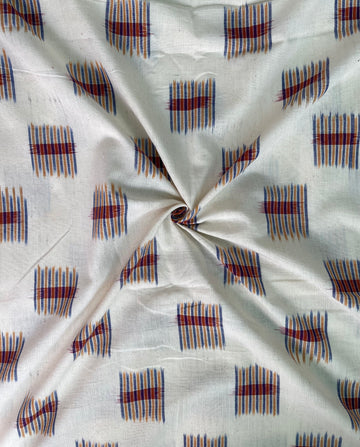 Off white & Red Double Ikkat Cotton Fabric