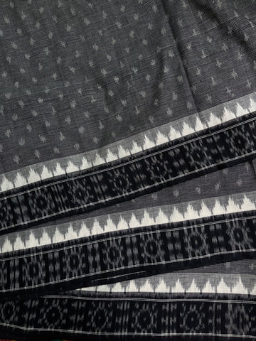 Border Design in Double Ikkat Cotton Fabric in Black & Grey