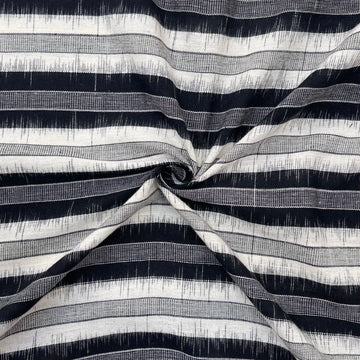 Monochrome Double Ikkat strips Design Ikkat Handloom Cotton Fabric