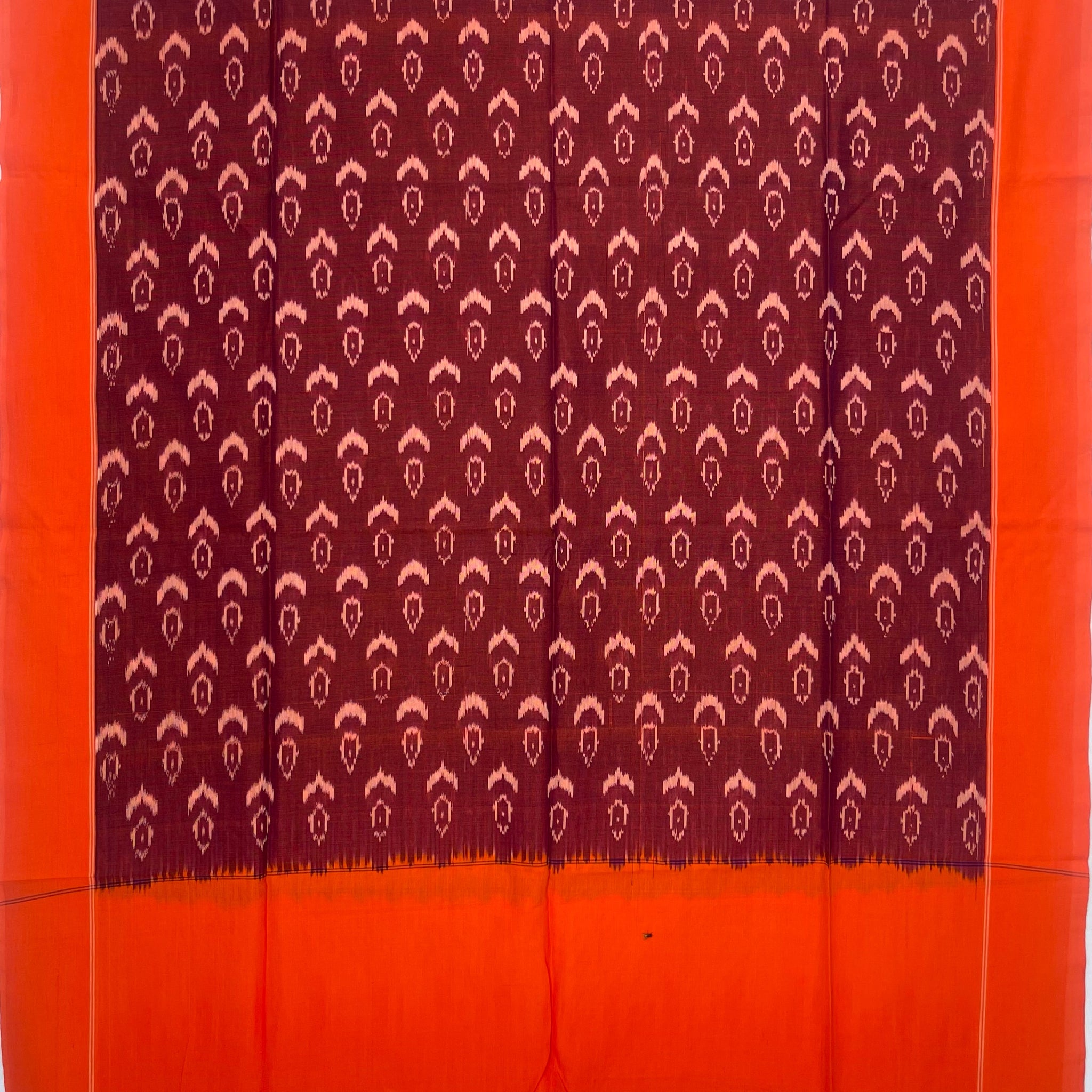 Pochampally Ikkat Cotton Duppata In Purple & Orange Colour