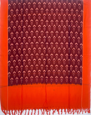 Pochampally Ikkat Cotton Duppata In Purple & Orange Colour