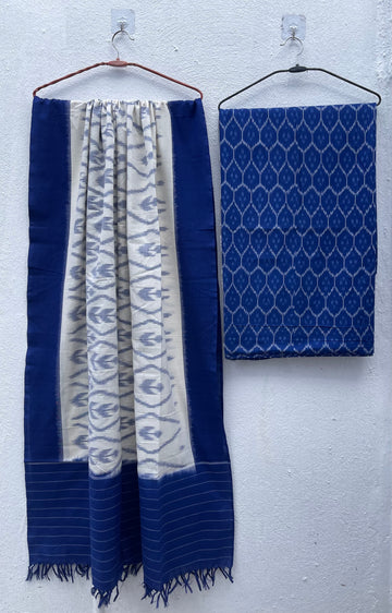 Pure Handloom Ikkat 2 Piece Suit Material – Mercerised Cotton Kurta with Handwoven Dupatta