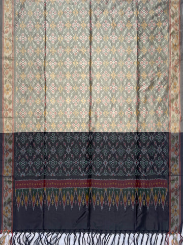 Gray & Black colour Pochampalli Ikkat Handloom silk duppata