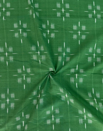 Green Double Ikkat Cotton Fabric In Handloom
