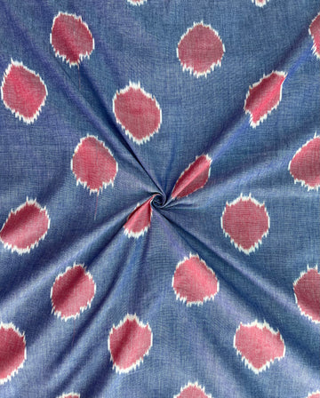Polka Dots Cornflower Color In Pastel Pink Ikkat Cotton Fabric