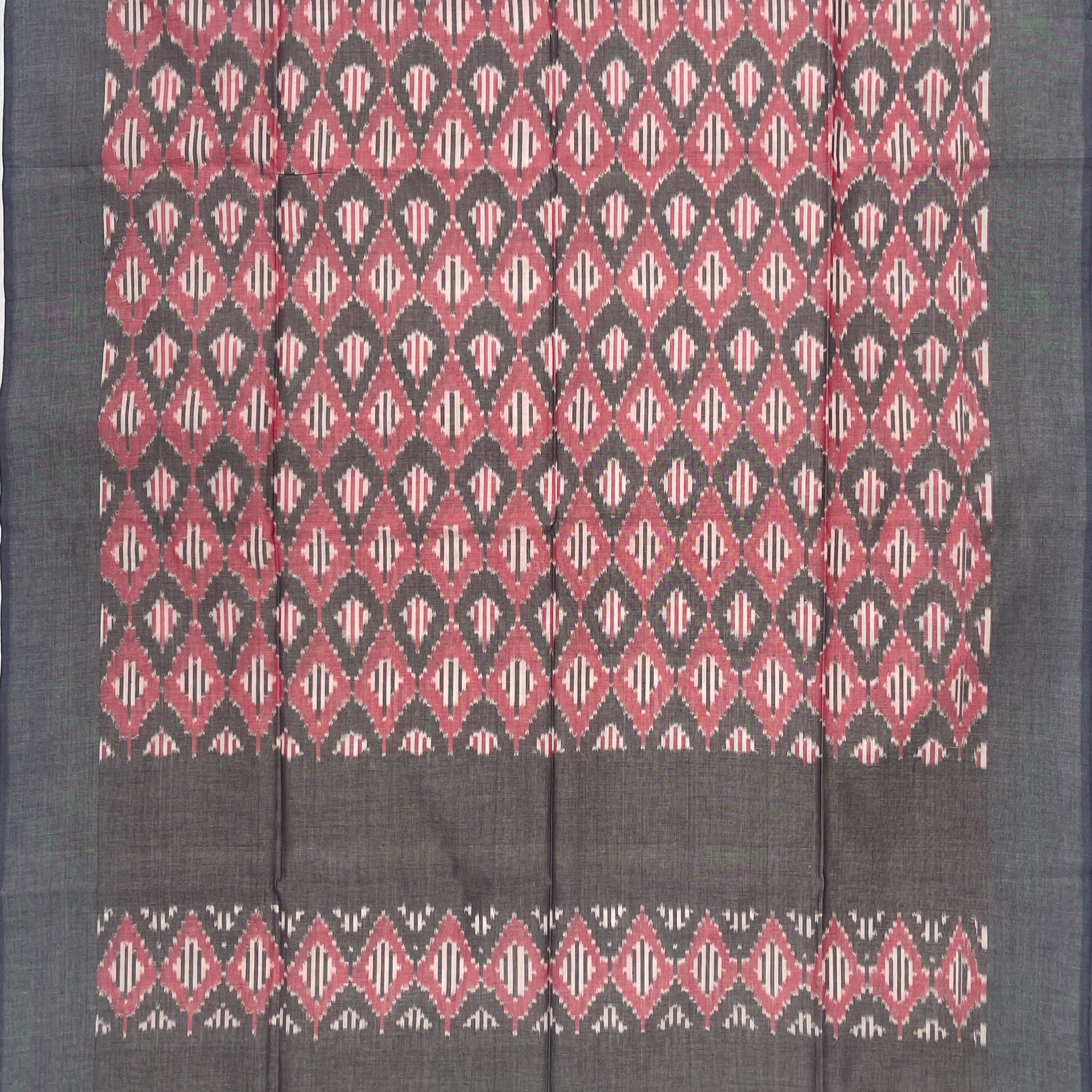 Pochampally Ikkat Cotton Duppata In Gray & Pestal Pink Colour