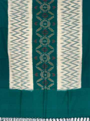 Pochampally Ikkat Cotton Duppata In Green Colour