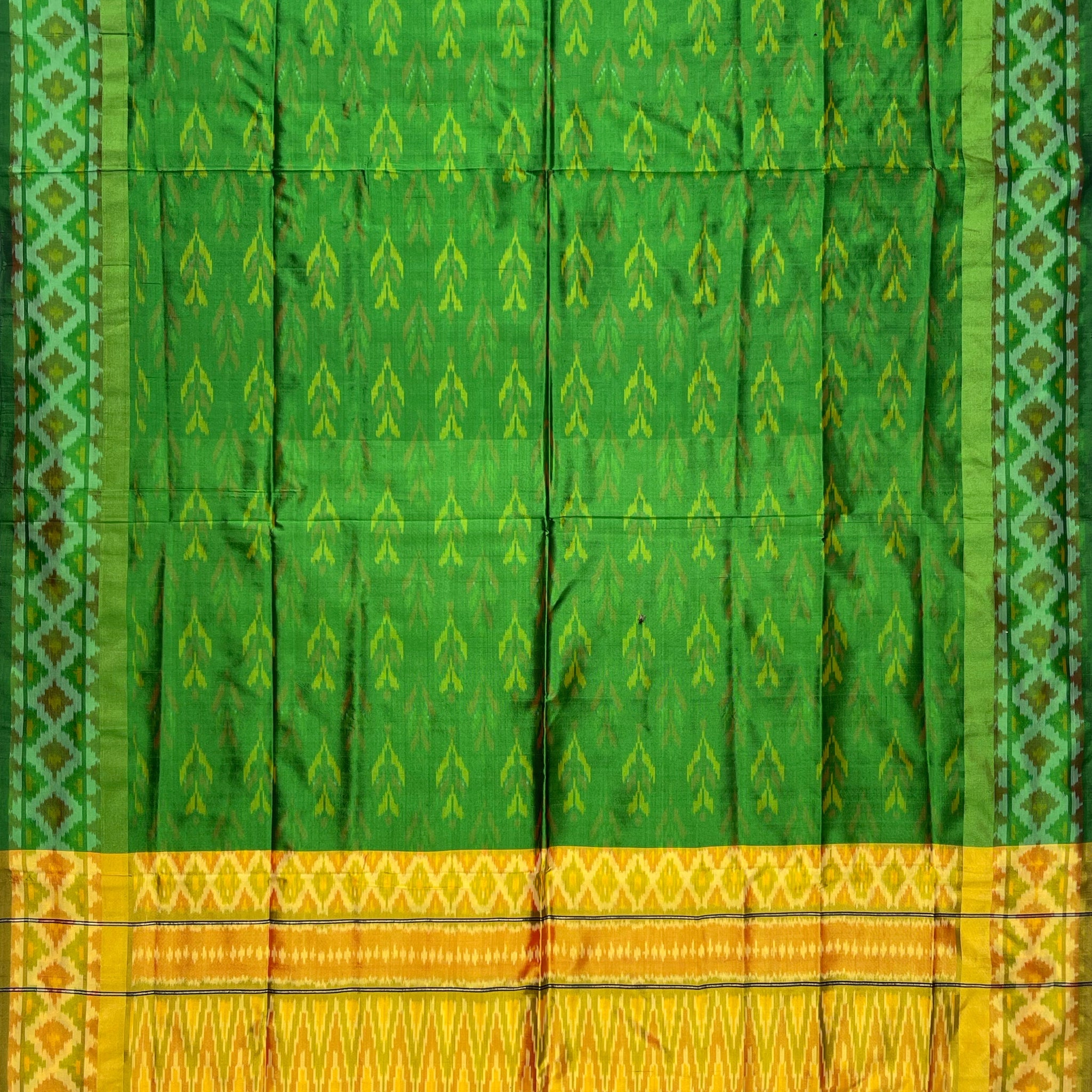 Green & Yellow colour Pochampalli Ikkat Handloom silk duppata