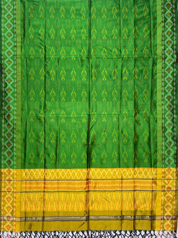 Green & Yellow colour Pochampalli Ikkat Handloom silk duppata