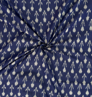 Navy Blue Mercerised  Ikkat Cotton Fabric