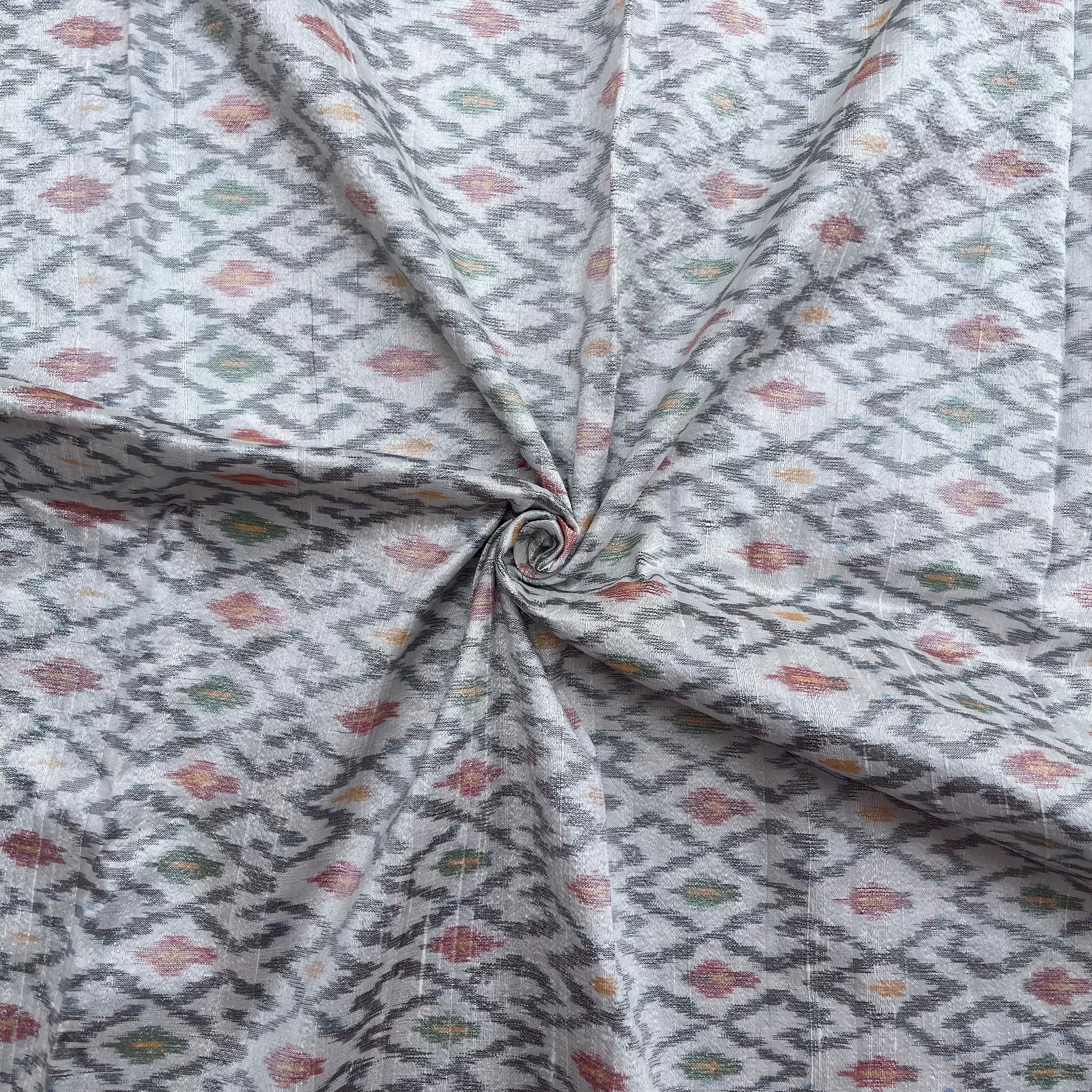 Off White Ikkat Raw silk Fabric