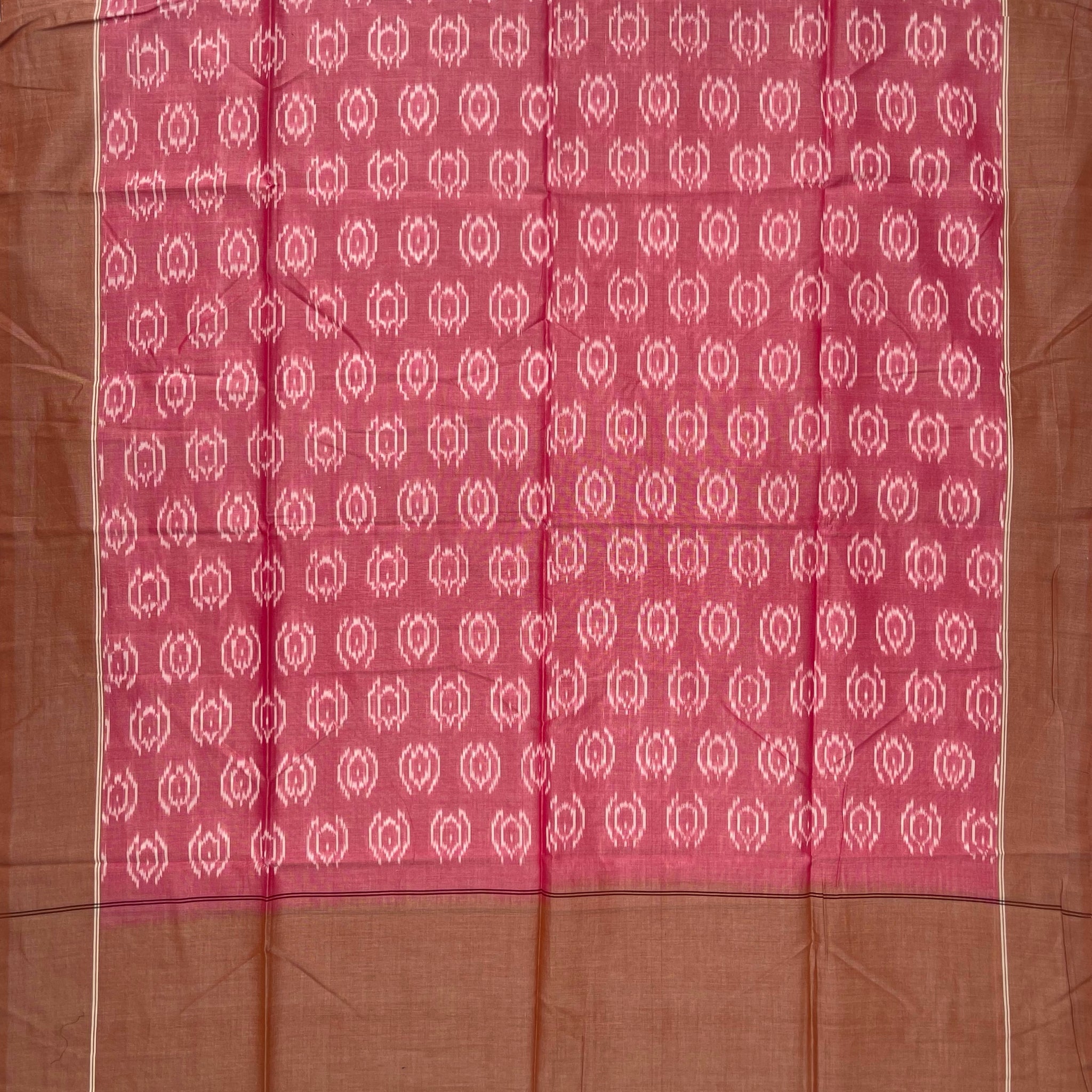 Pochampally Ikkat Cotton Duppata In Pestal Pink Colour
