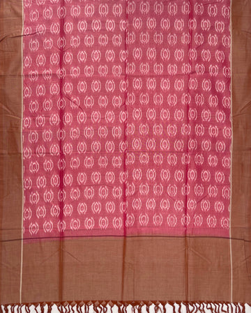 Pochampally Ikkat Cotton Duppata In Pestal Pink Colour