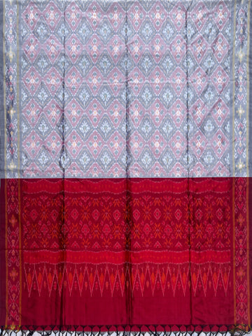 Gray & Maroon colour Pochampalli Ikkat Handloom silk duppata