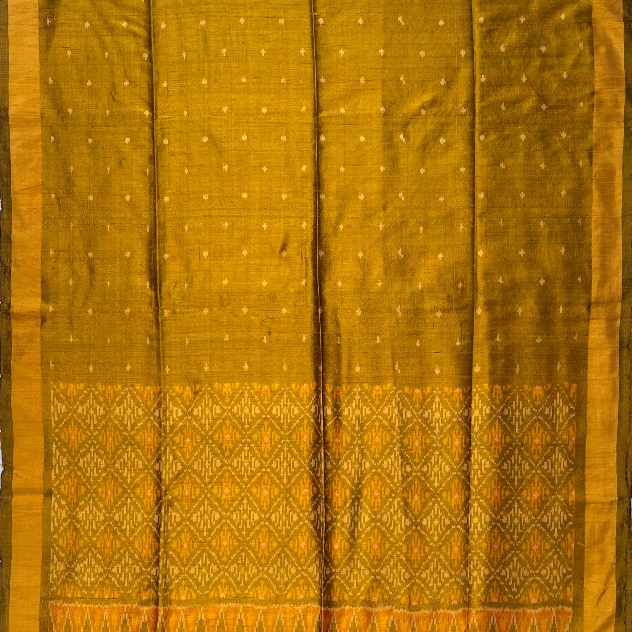 Brown Yellow colour Pochampalli Ikkat Handloom Raw silk duppata