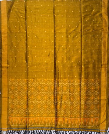 Brown Yellow colour Pochampalli Ikkat Handloom Raw silk duppata