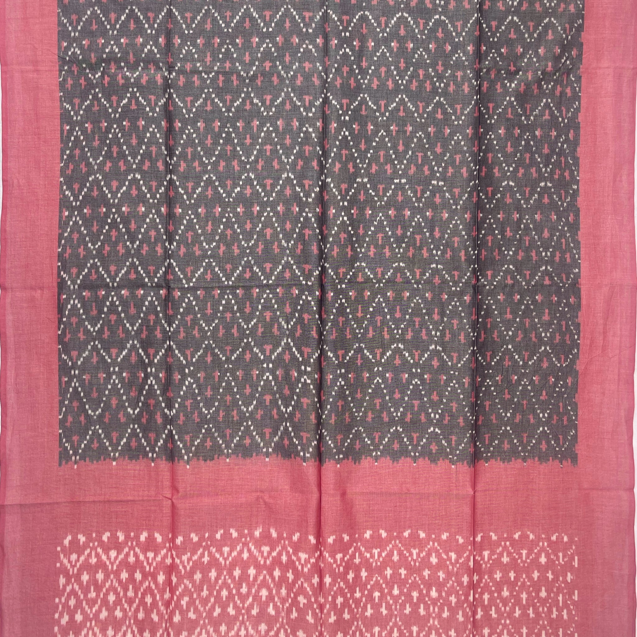 Pochampally Ikkat Cotton Duppata In Gray & Pestal Pink Colour