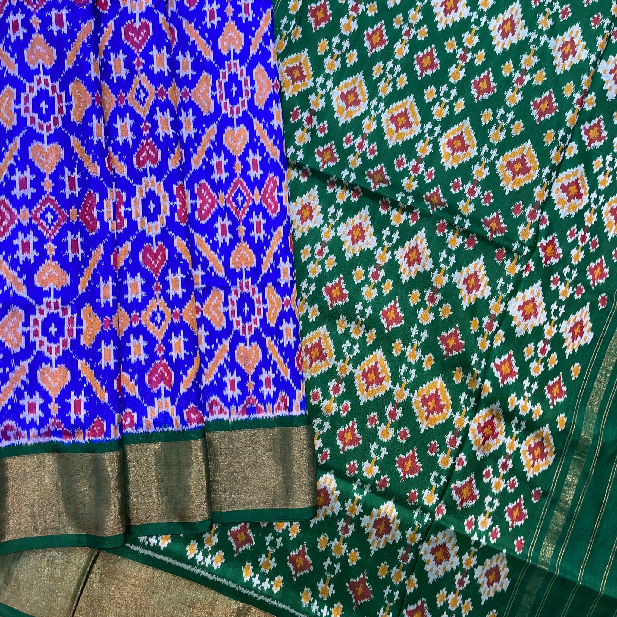 Blue & Green Ikkat Silk Saree