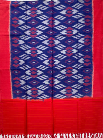 Pochampally Ikkat Cotton Duppata In Blue & Red  Colour