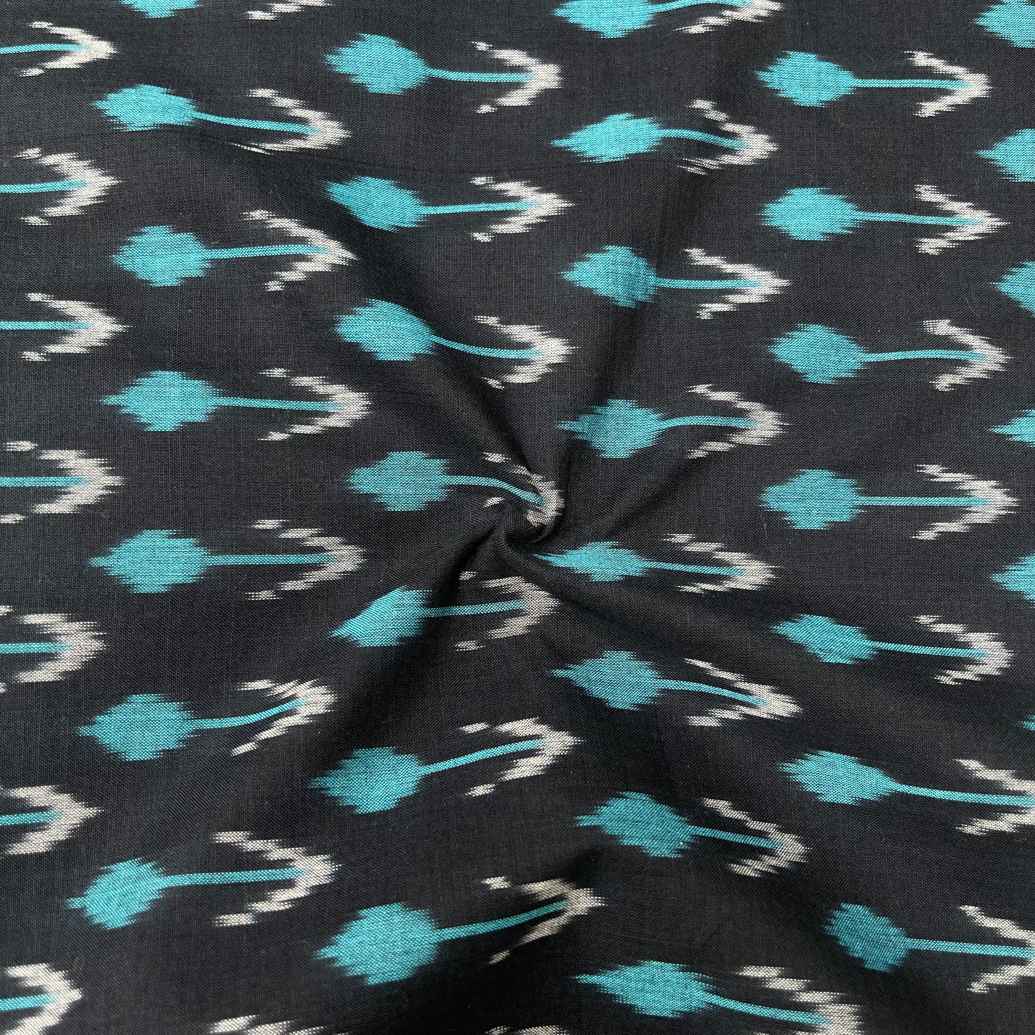 Mersiced Arrow Design Black Colour Ikkat Cotton Fabric
