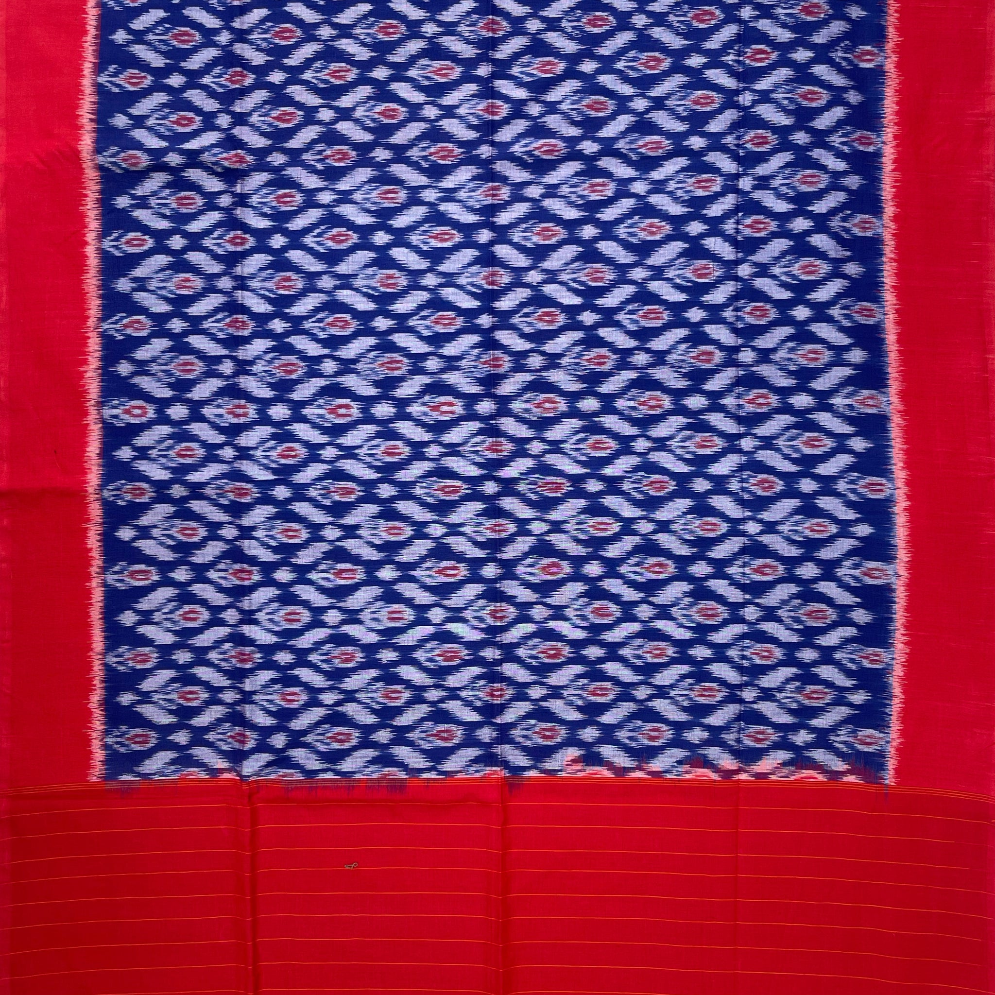 Pochampally Ikkat Cotton Duppata In Blue & Red Colour