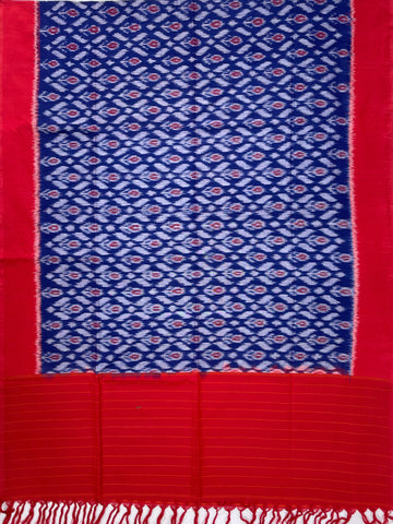 Pochampally Ikkat Cotton Duppata In Blue & Red Colour