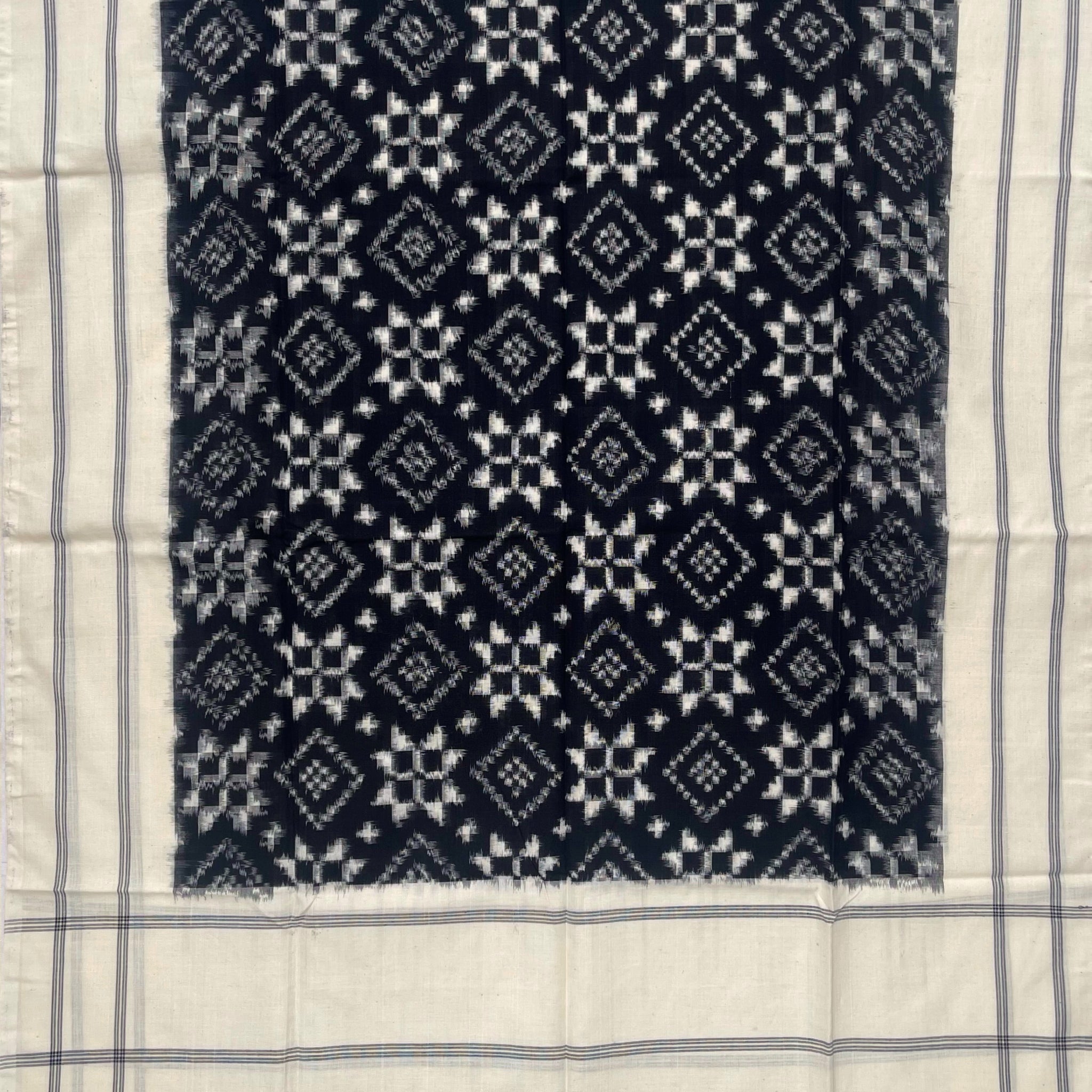 Telia Rumal Ikkat Cotton Duppata In Black & 0ff White Color