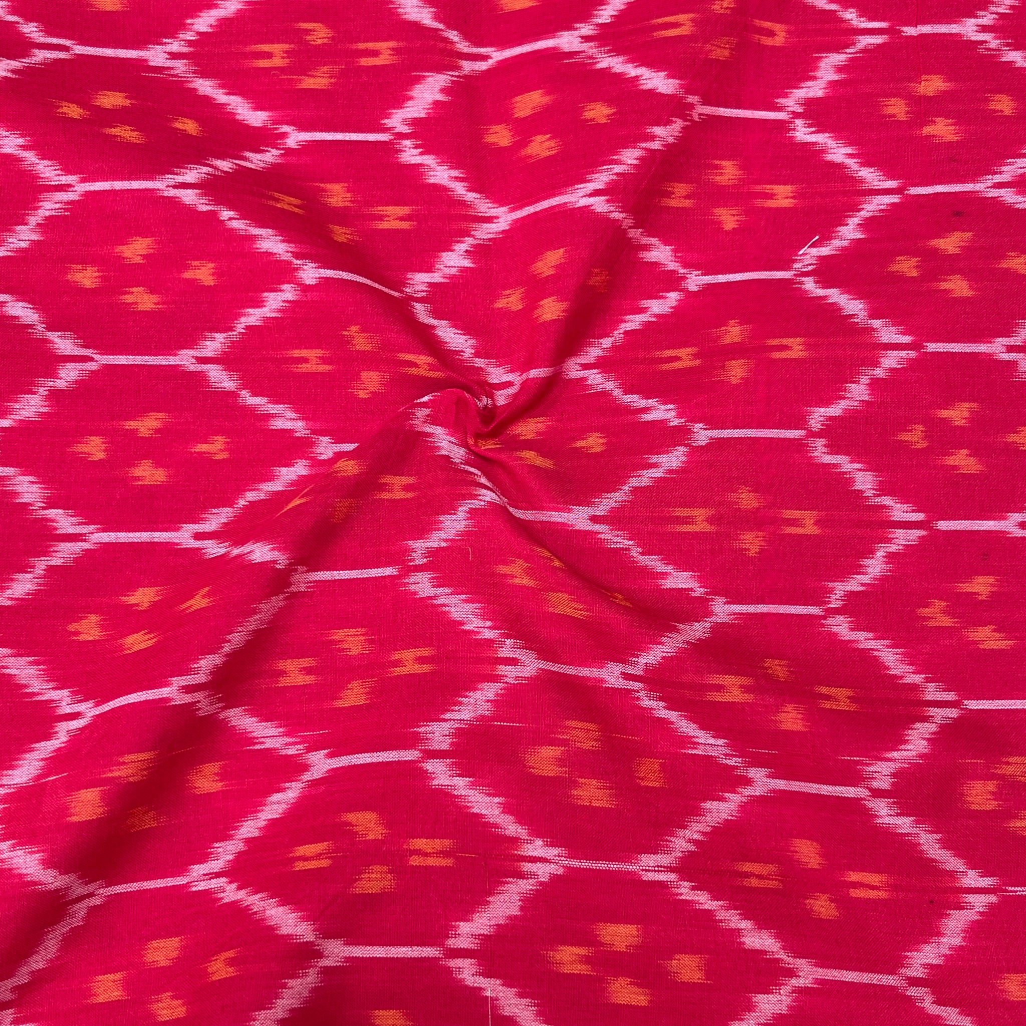 Mersiced Red Colour Ikkat Cotton Fabric