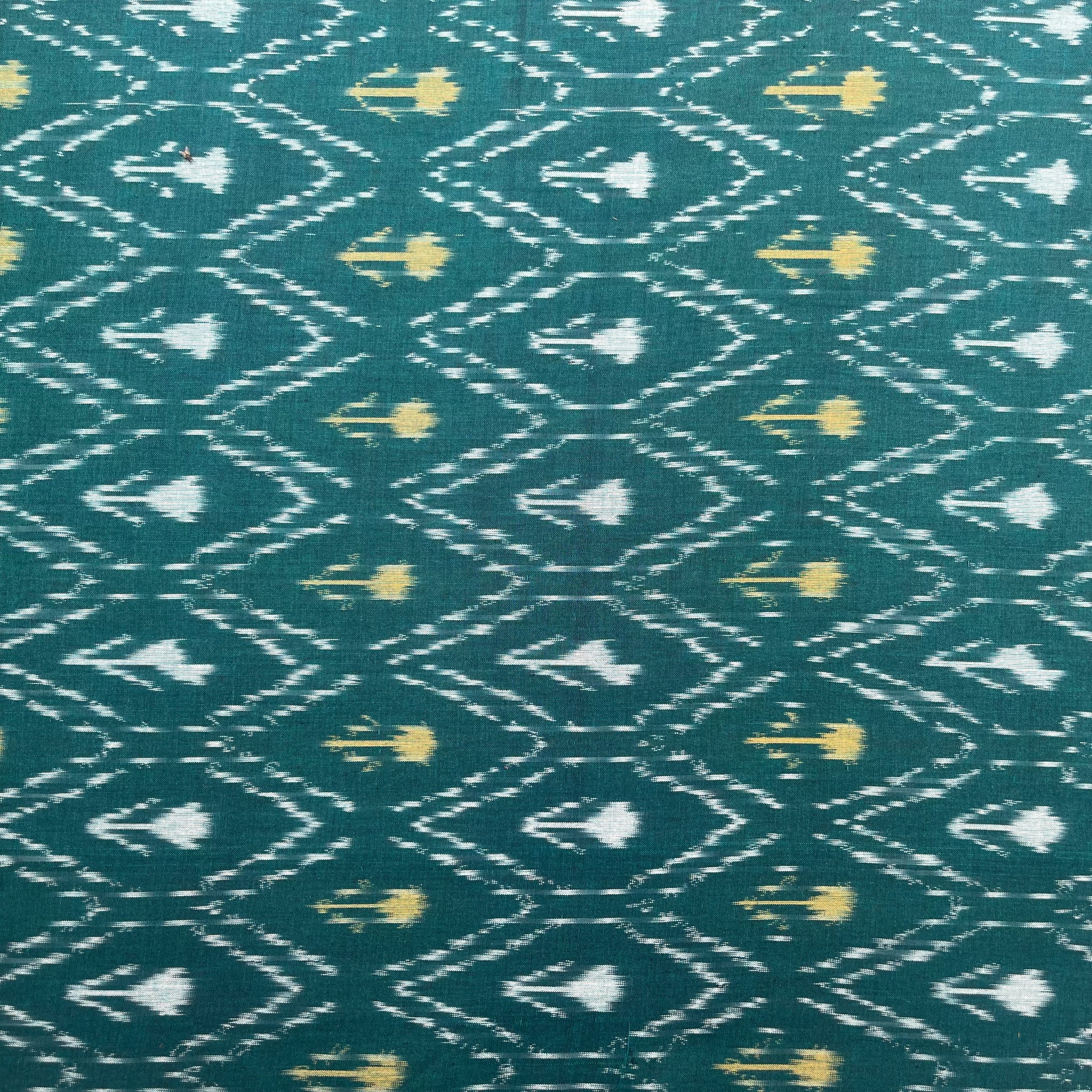 Bottle Green Color Pochampally ikkat Cotton Fabric