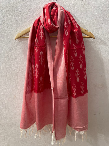 Tangerine Pochampally Ikat Stole | Handwoven Cotton