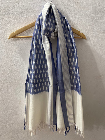 Corn flower Blue Pochampalli Ikat Stole | Handwoven Cotton