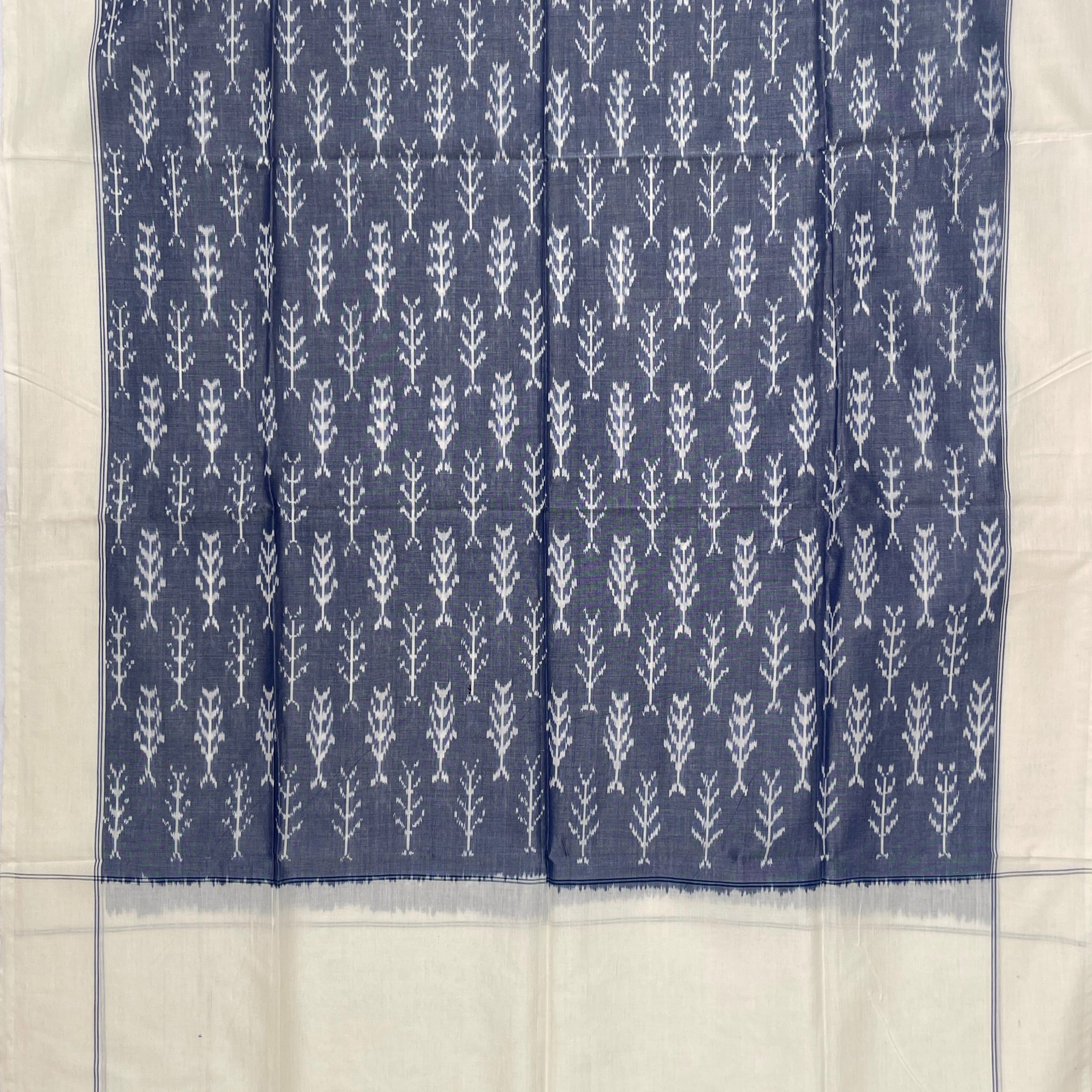 Pochampally Ikkat Cotton Duppata In Pestal Blue Colour