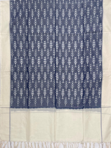 Pochampally Ikkat Cotton Duppata In Pestal Blue Colour