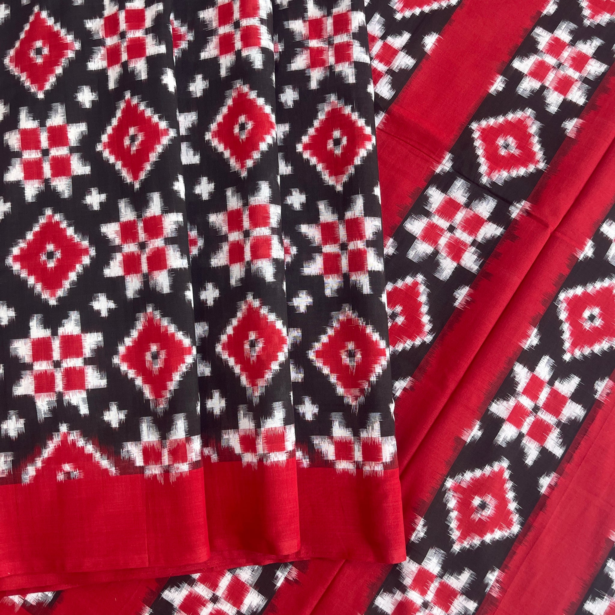 Red and Black Telia Rumal Cotton Saree