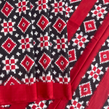 Red and Black Telia Rumal Cotton Saree