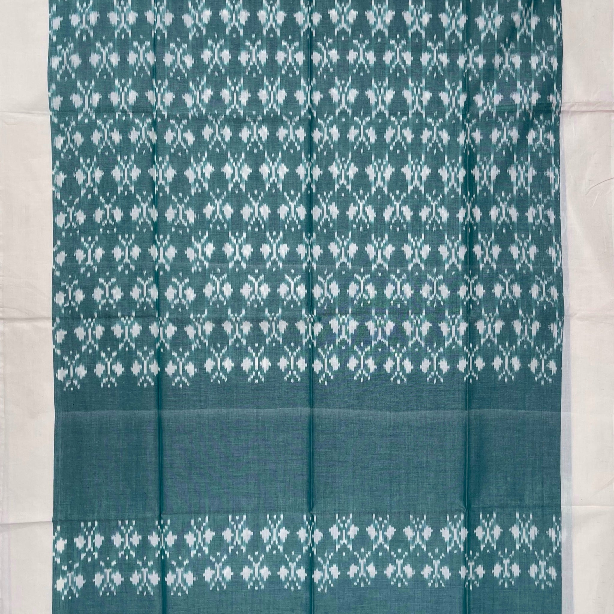Pochampally Ikkat Cotton Duppata In Pestal Green & Off White Colour