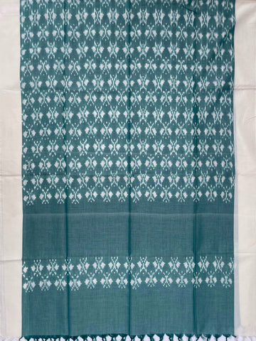 Pochampally Ikkat Cotton Duppata In Pestal Green & Off White Colour