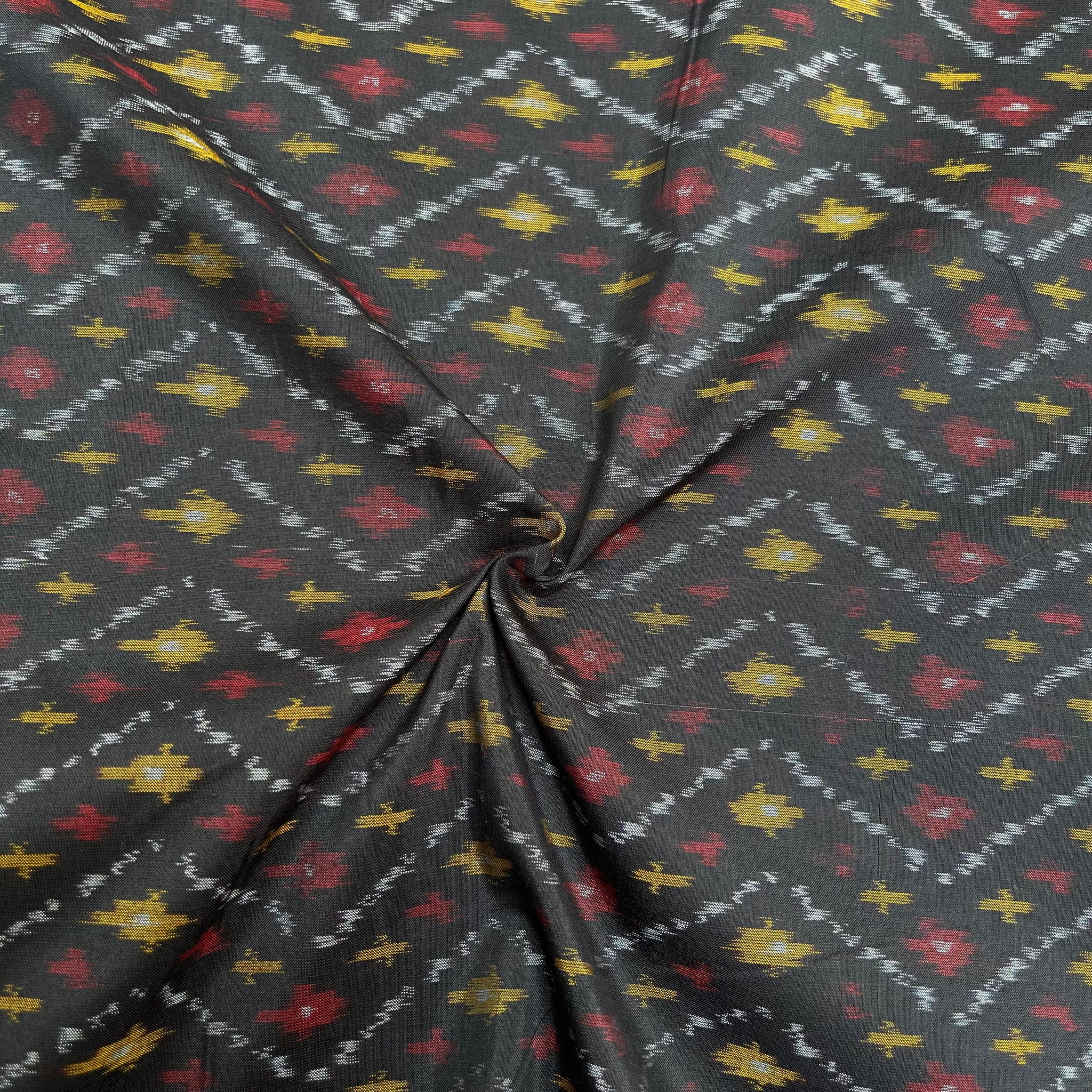 Black Raw Silk Ikkat cotton Fabric
