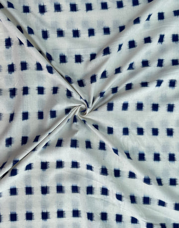 Double Ikkat Handloom Cotton Fabric in Off White Base