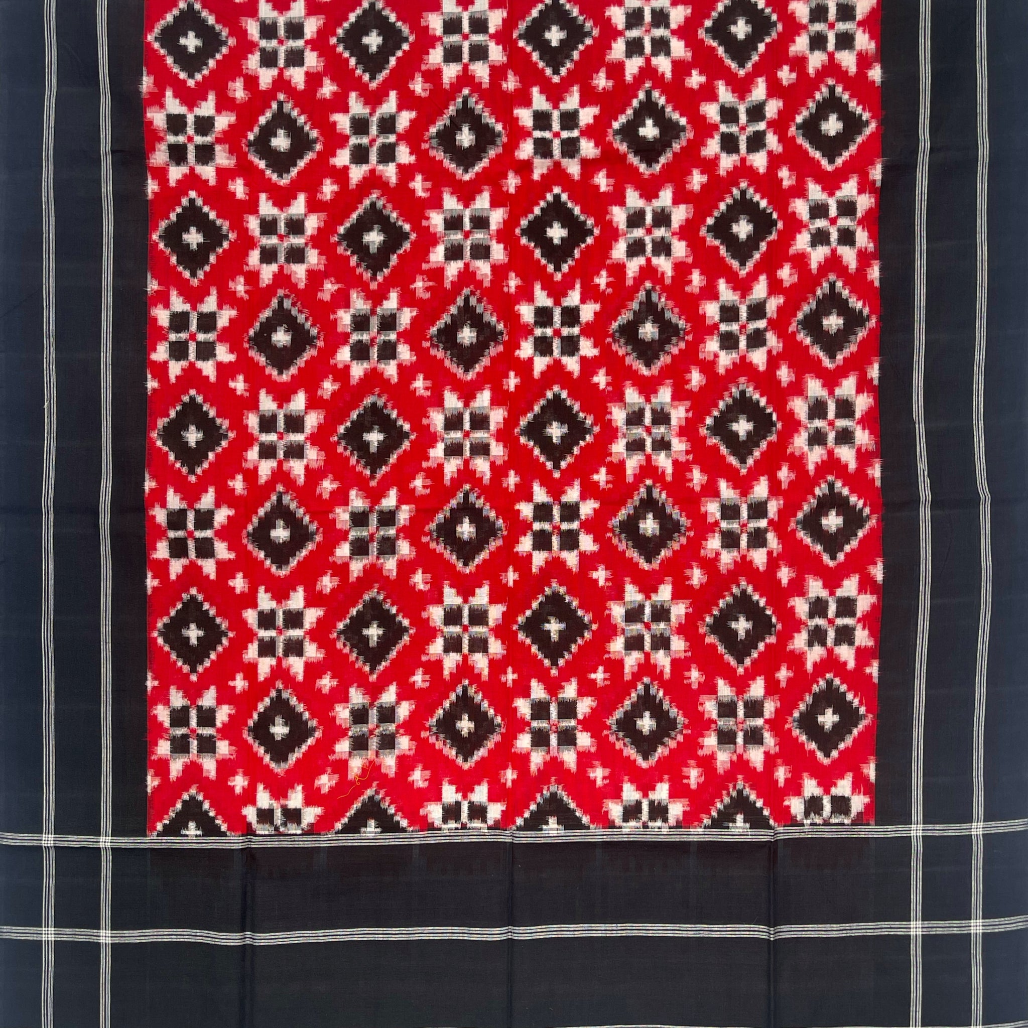 Telia Rumal Ikkat Cotton Duppata In Black & Red Color
