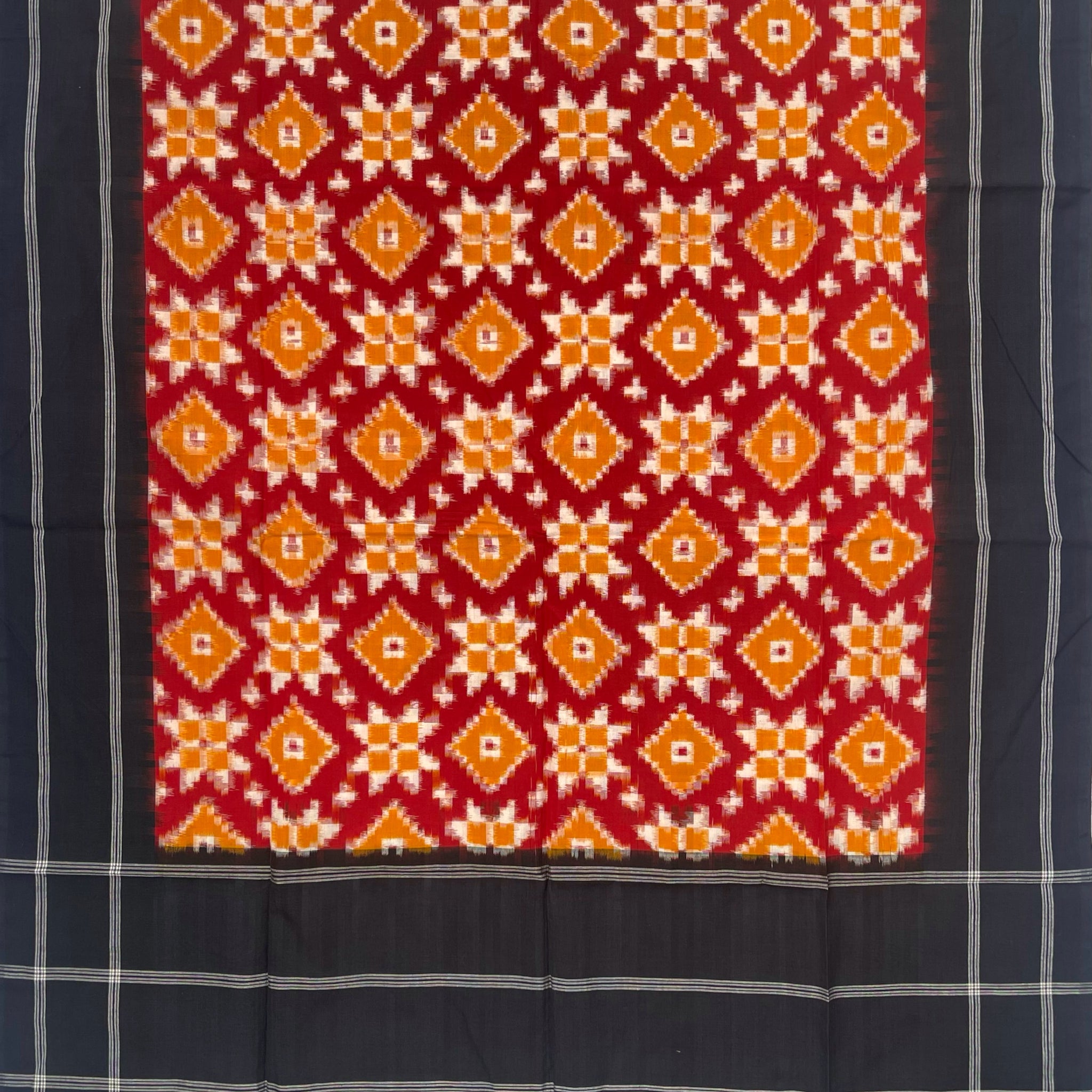 Telia Rumal Ikkat Cotton Duppata In  Red & Black Color