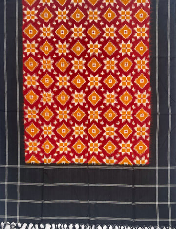 Telia Rumal Ikkat Cotton Duppata In  Red & Black Color