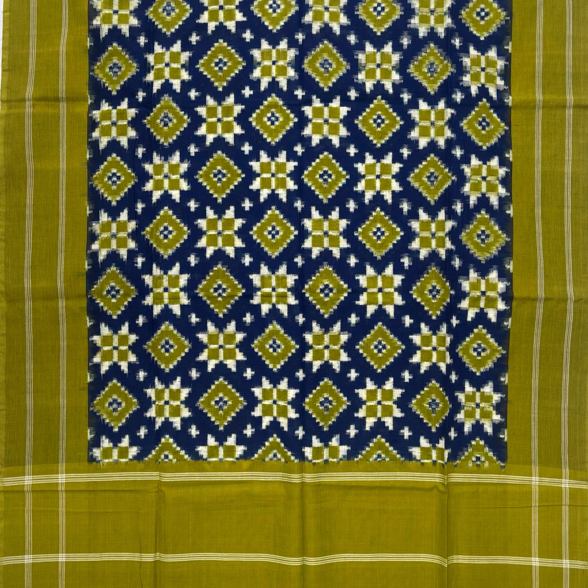 Telia Rumal Ikkat Cotton Duppata In Mahendi Green & Blue Color