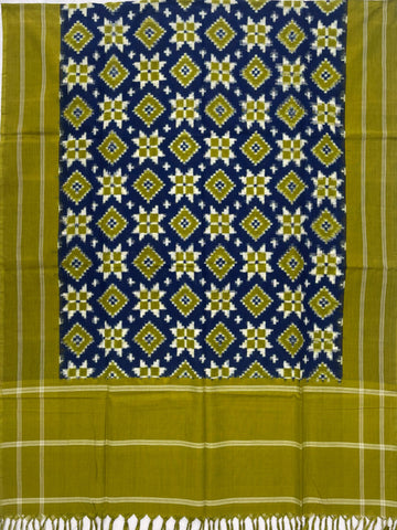Telia Rumal Ikkat Cotton Duppata In Mahendi Green & Blue Color