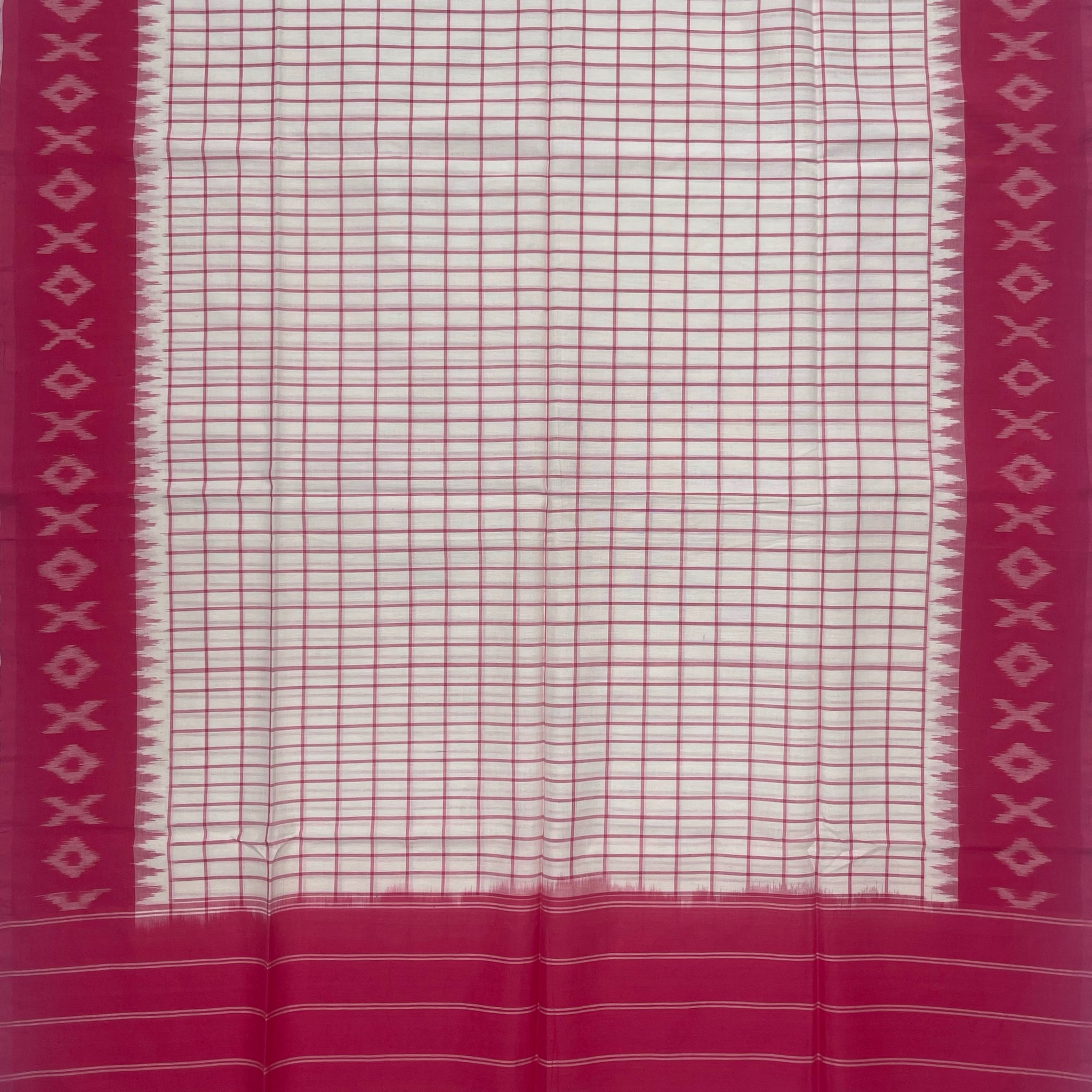 Pochampally Ikkat Cotton Duppata In Pastal Pink & Off white Colour