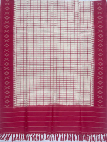Pochampally Ikkat Cotton Duppata In Pastal Pink & Off white Colour