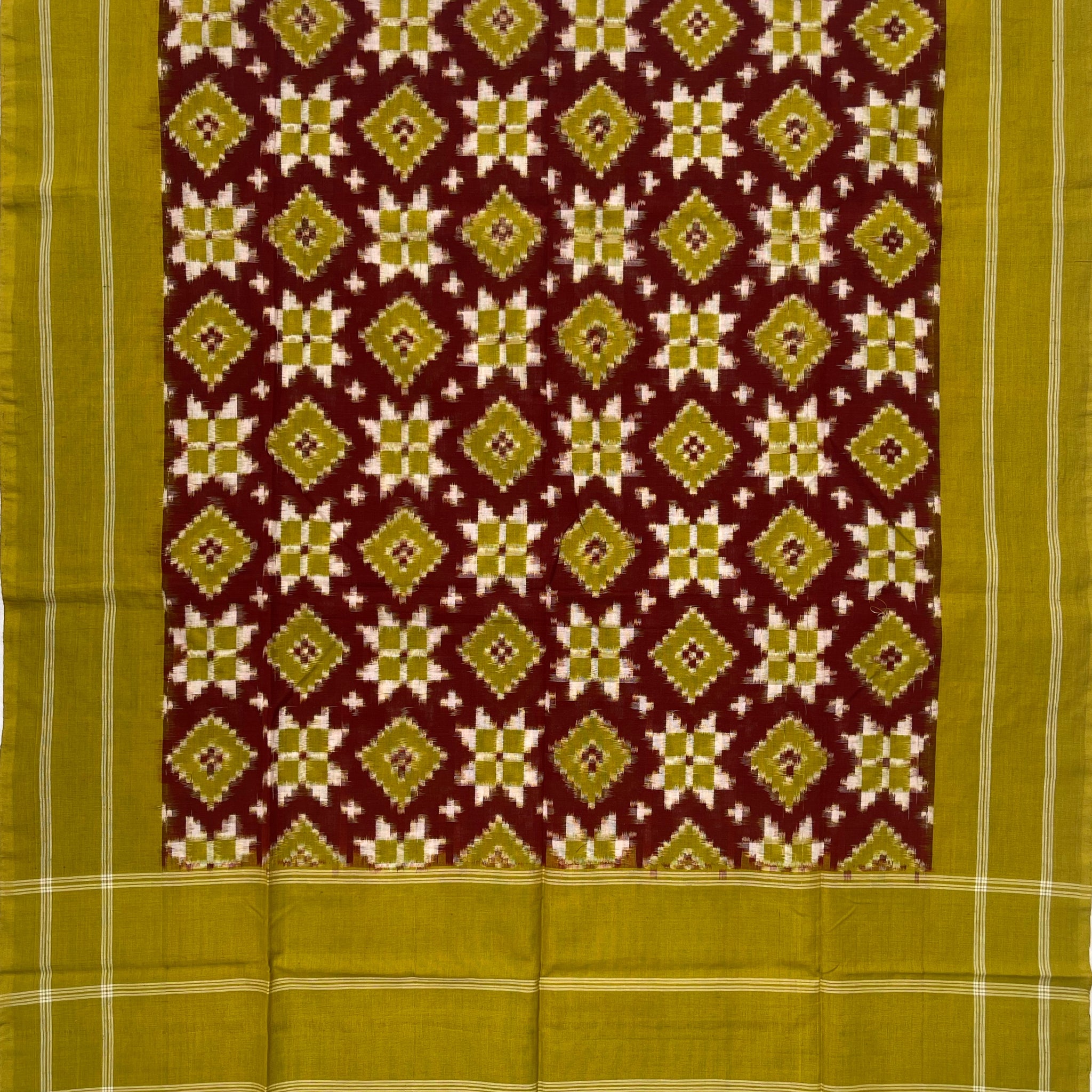 Telia Rumal Ikkat Cotton Duppata In Olive Green & Maroon Color