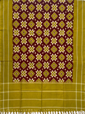 Telia Rumal Ikkat Cotton Duppata In Olive Green & Maroon Color
