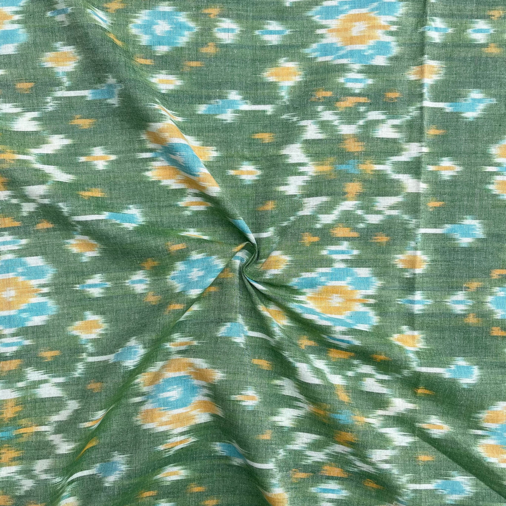 Pestal Green Color Pochampally ikkat Cotton Fabric