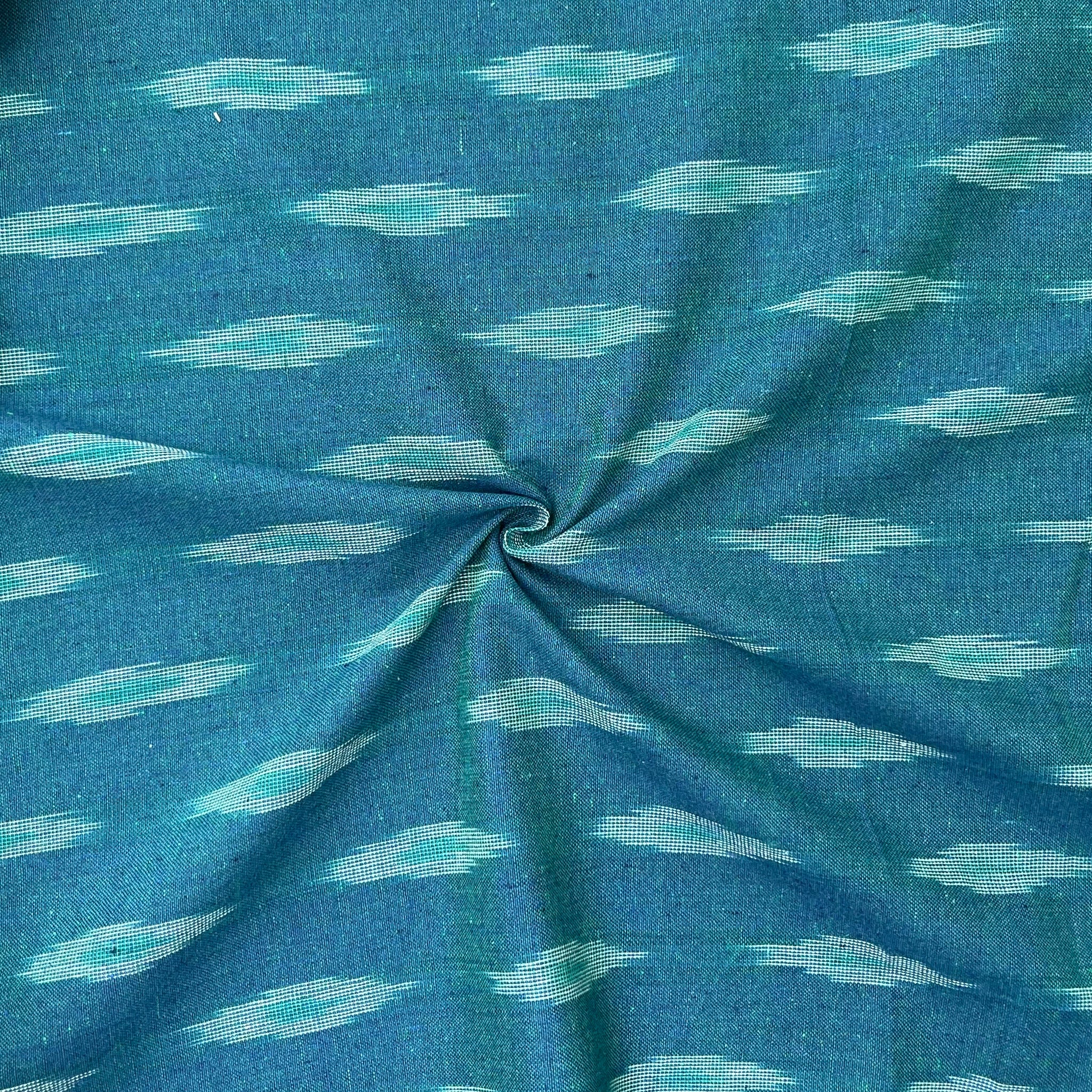 Green Colour Ikkat Cotton Fabric